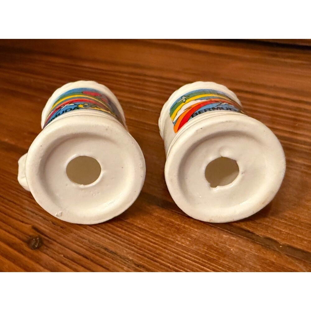 Vintage Bermuda Salt Pepper Shakers Bone China Japan Rainbow Stein Set - Picture 8 of 9